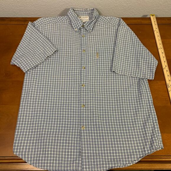 Columbia Men's Short Sleeve Button Down Blue Checkered Shirt Size Large - Picture 2 of 7
